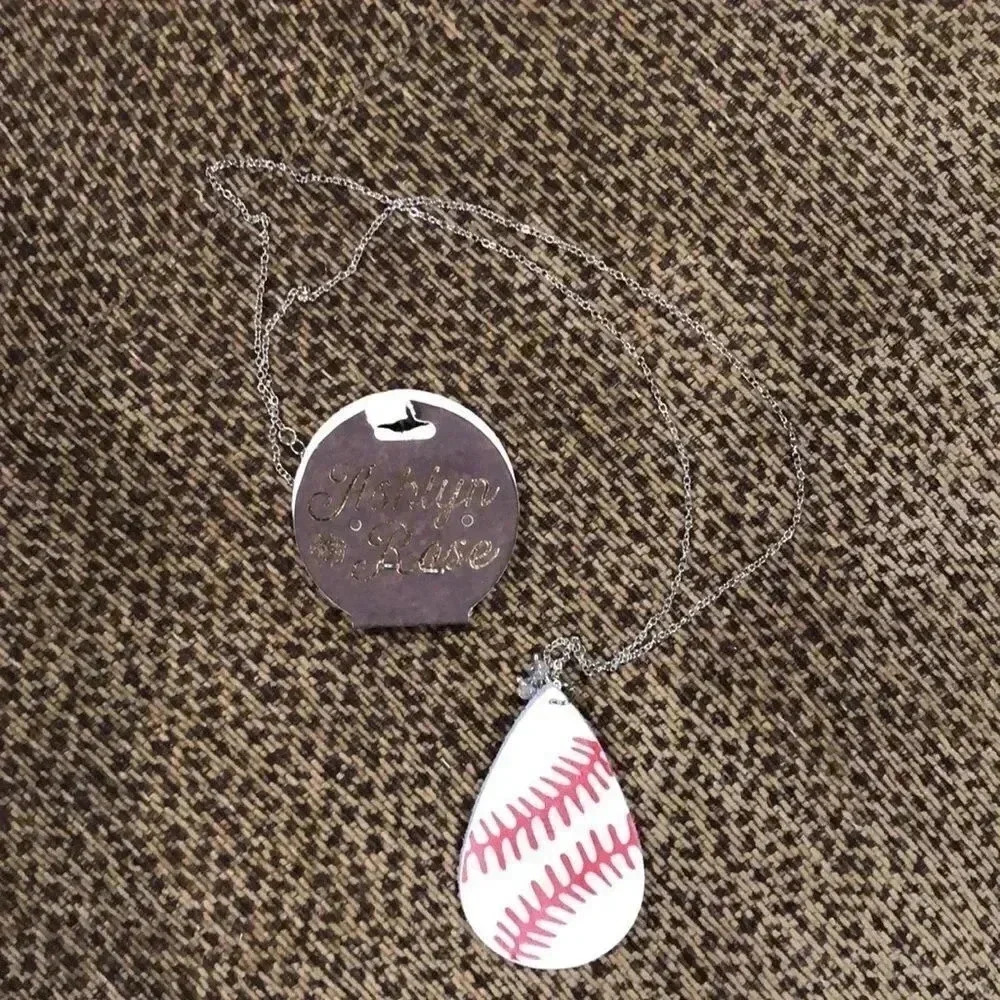 Game day baseball necklace red and white with small beads Silver in color chain - Picture 2 of 3